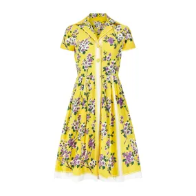 1960s Sambo Fashions Yellow and Lilac Floral Print Dress