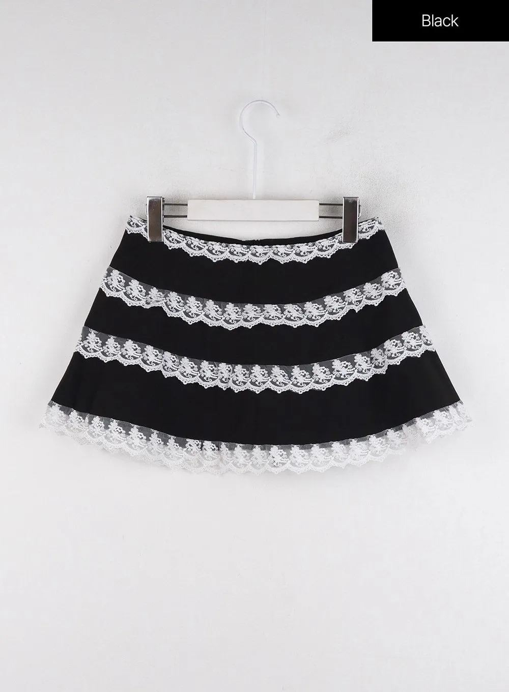 Acubi Style Laced-Trimmed Black Mini Skirt ID313