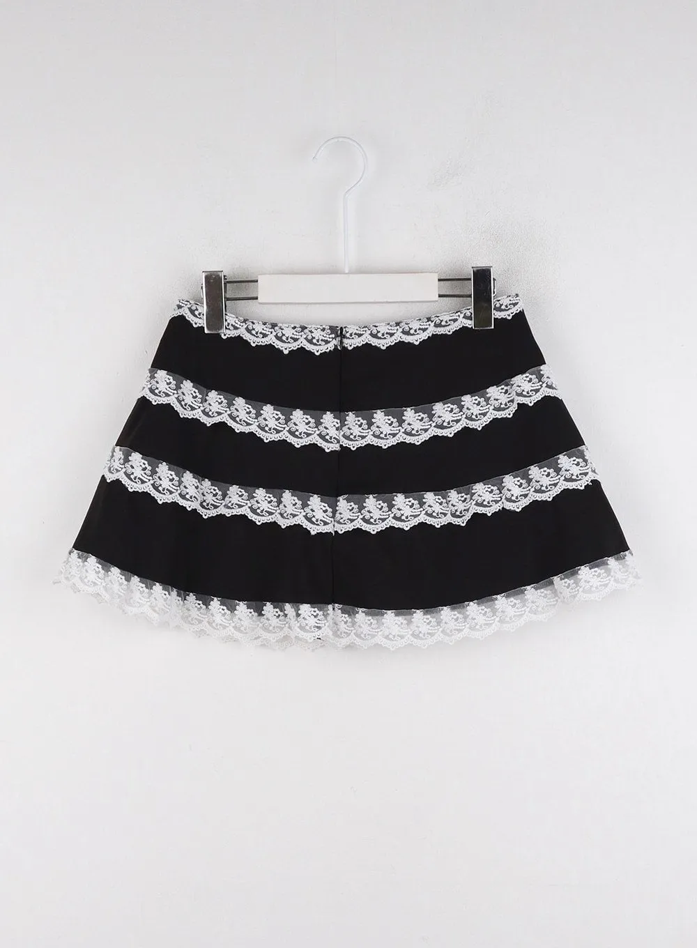 Acubi Style Laced-Trimmed Black Mini Skirt ID313