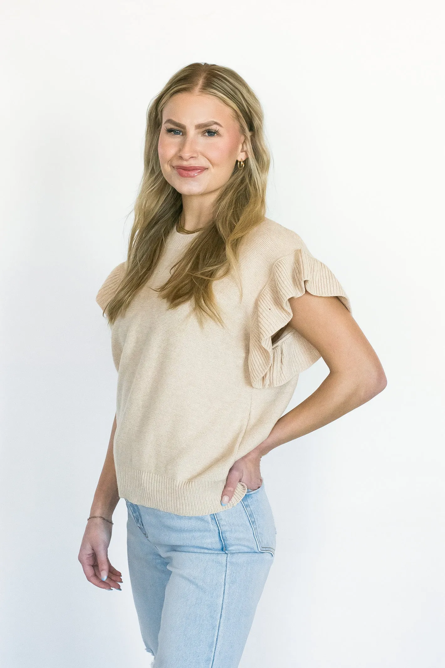 All to Myself Tan Short Sleeve Knit Top