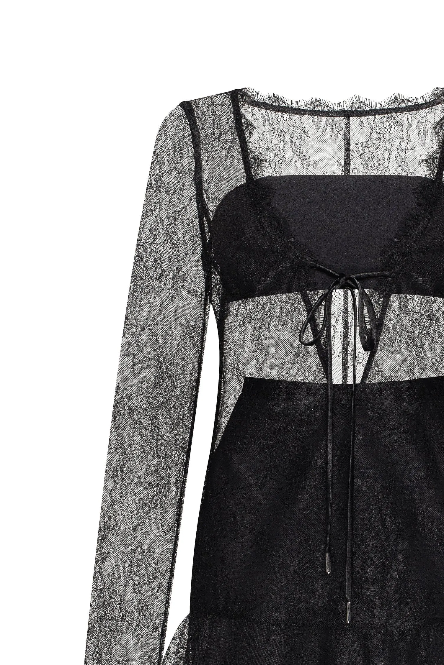 Alluring semi-transparent lace mini dress in black, Xo Xo