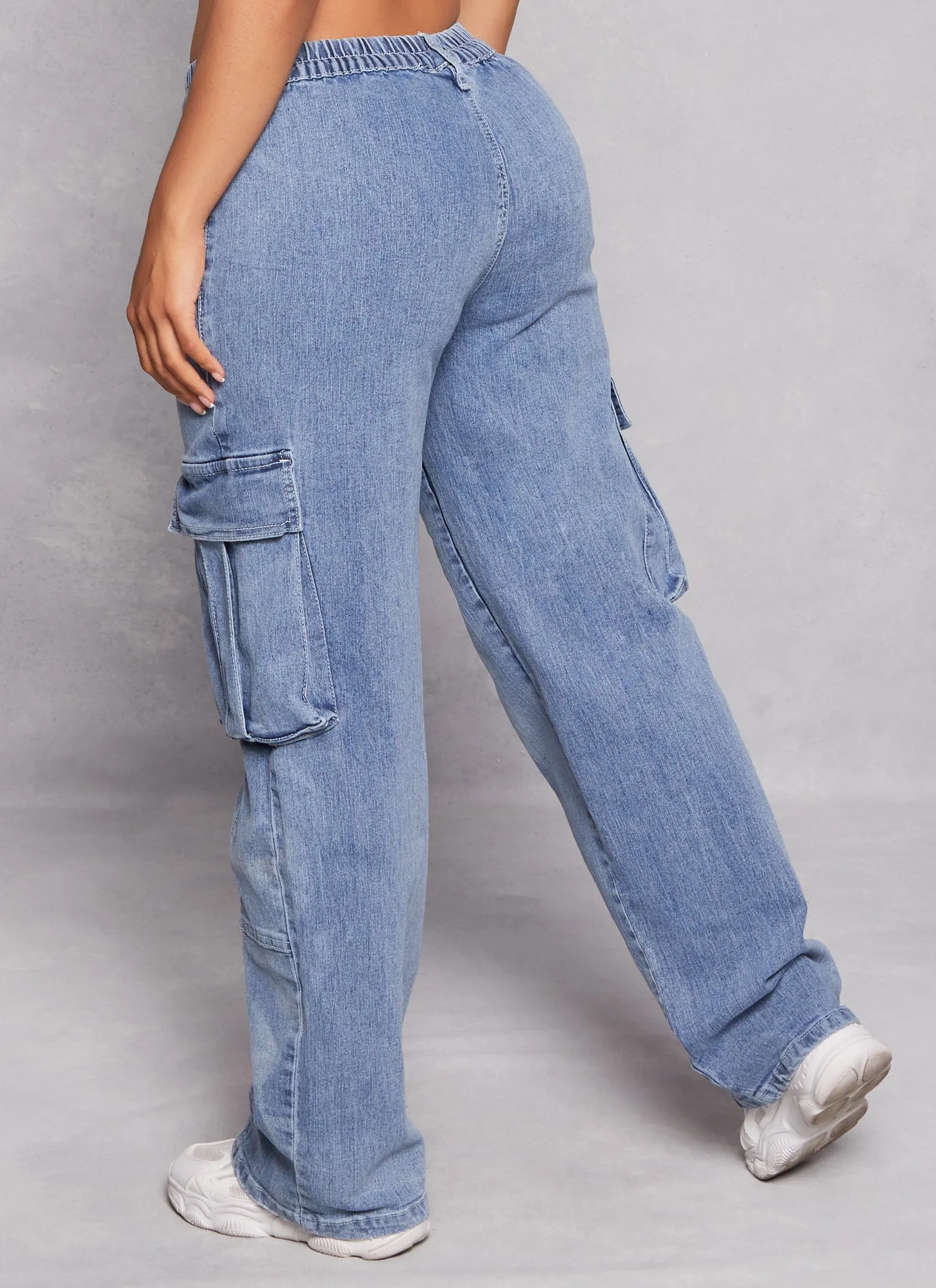 Almost Famous Acid Wash Wide Leg Cargo Jeans