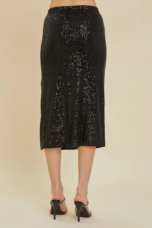 Black Sequin Midi Skirt