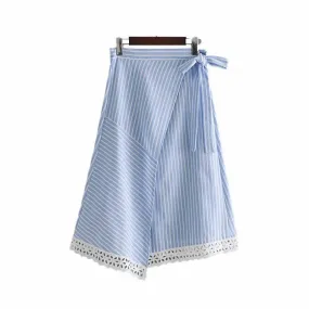 BLUE & WHITE STRIPE IS JUST RIGHT WRAP SKIRT