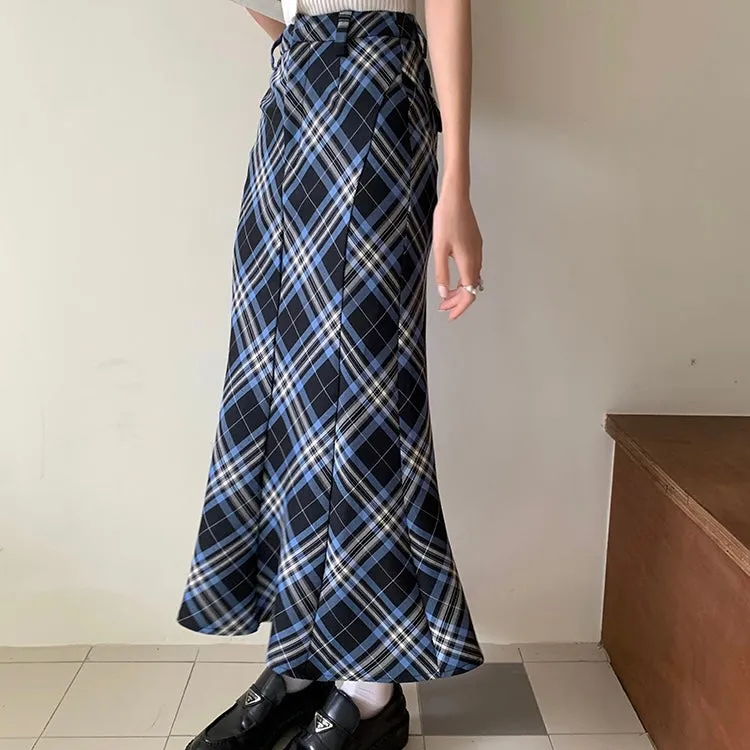 Blue Plaid Maxi Skirt