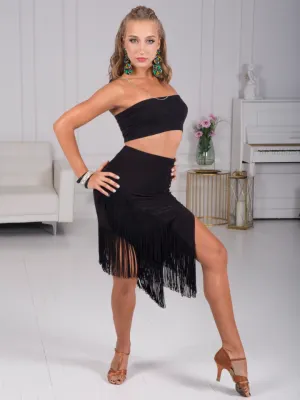 Body Positive Senga Dancewear RUMBA Angle Cut Black Pencil Latin Practice Skirt with Fringe Layers and High Side Slit Sizes XL-4XL PRA 971 in Stock