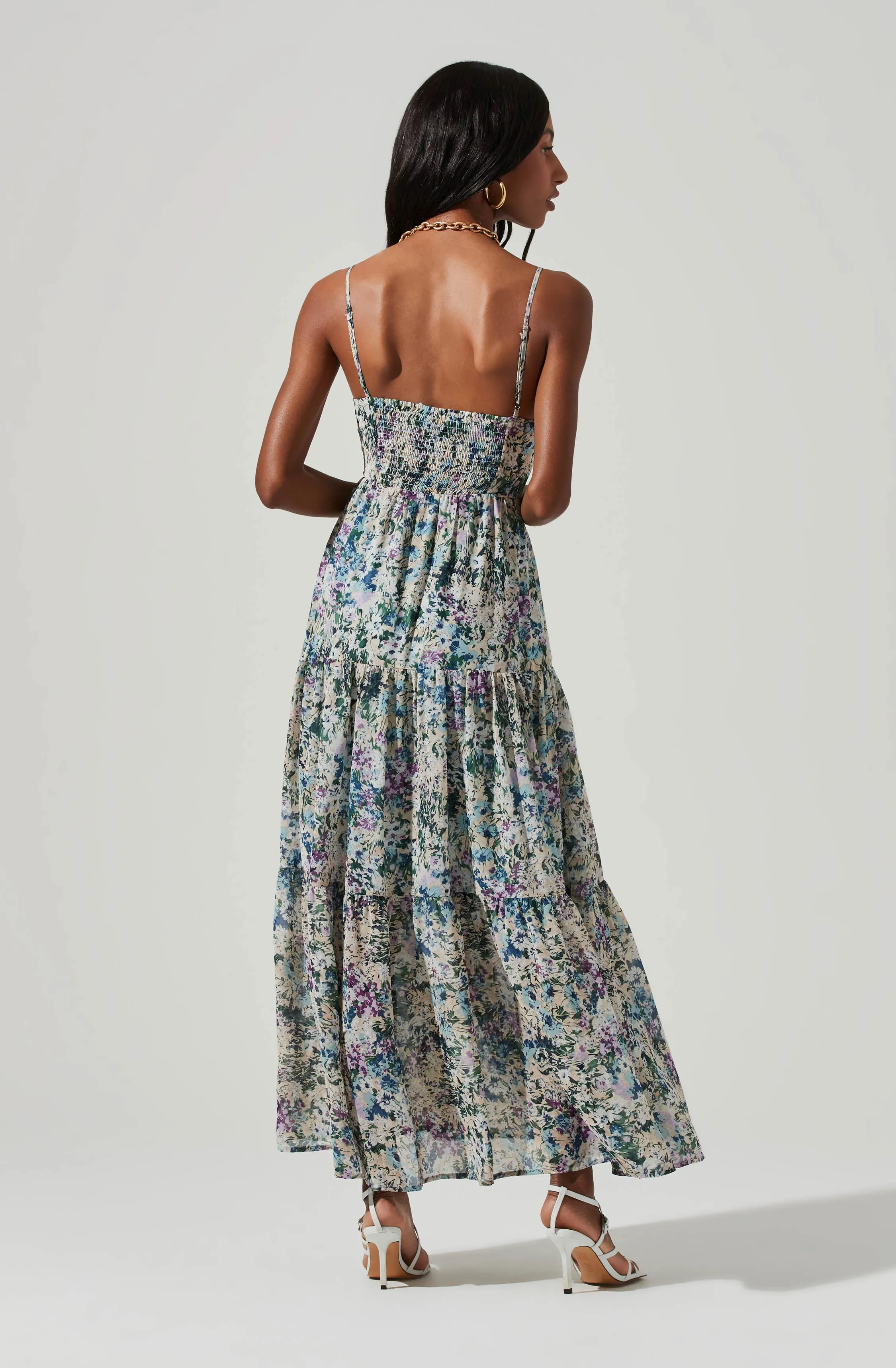 Brandy Floral Cinched Front Cutout Maxi Dress