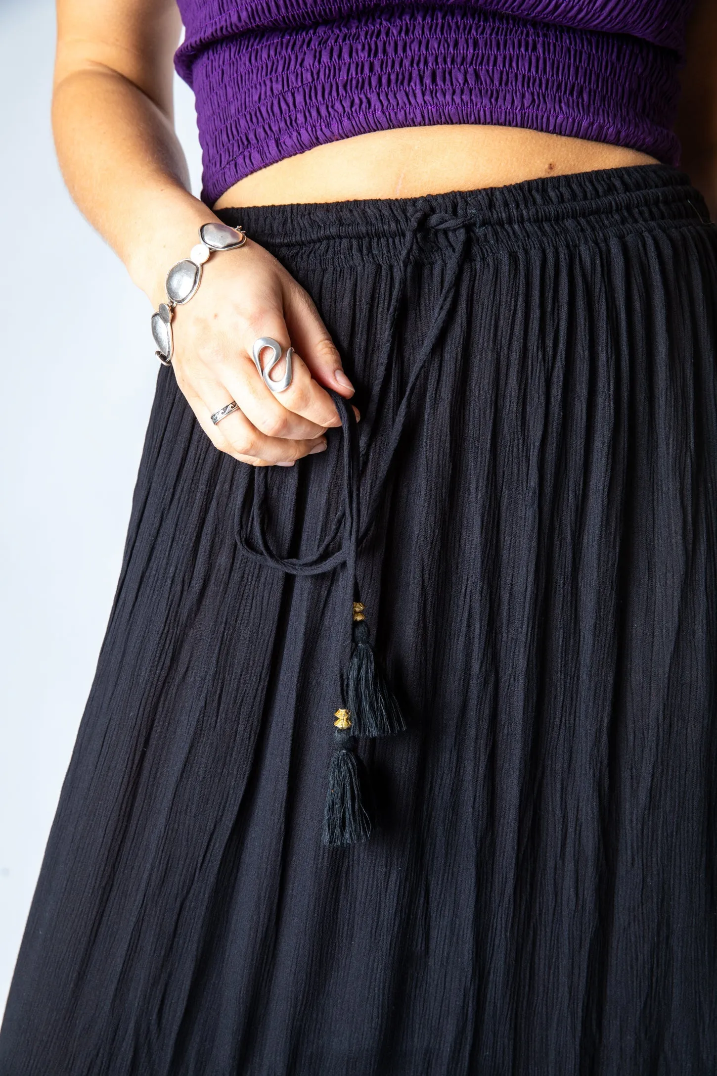 Breezy Bliss Black Boho Prairie Skirt