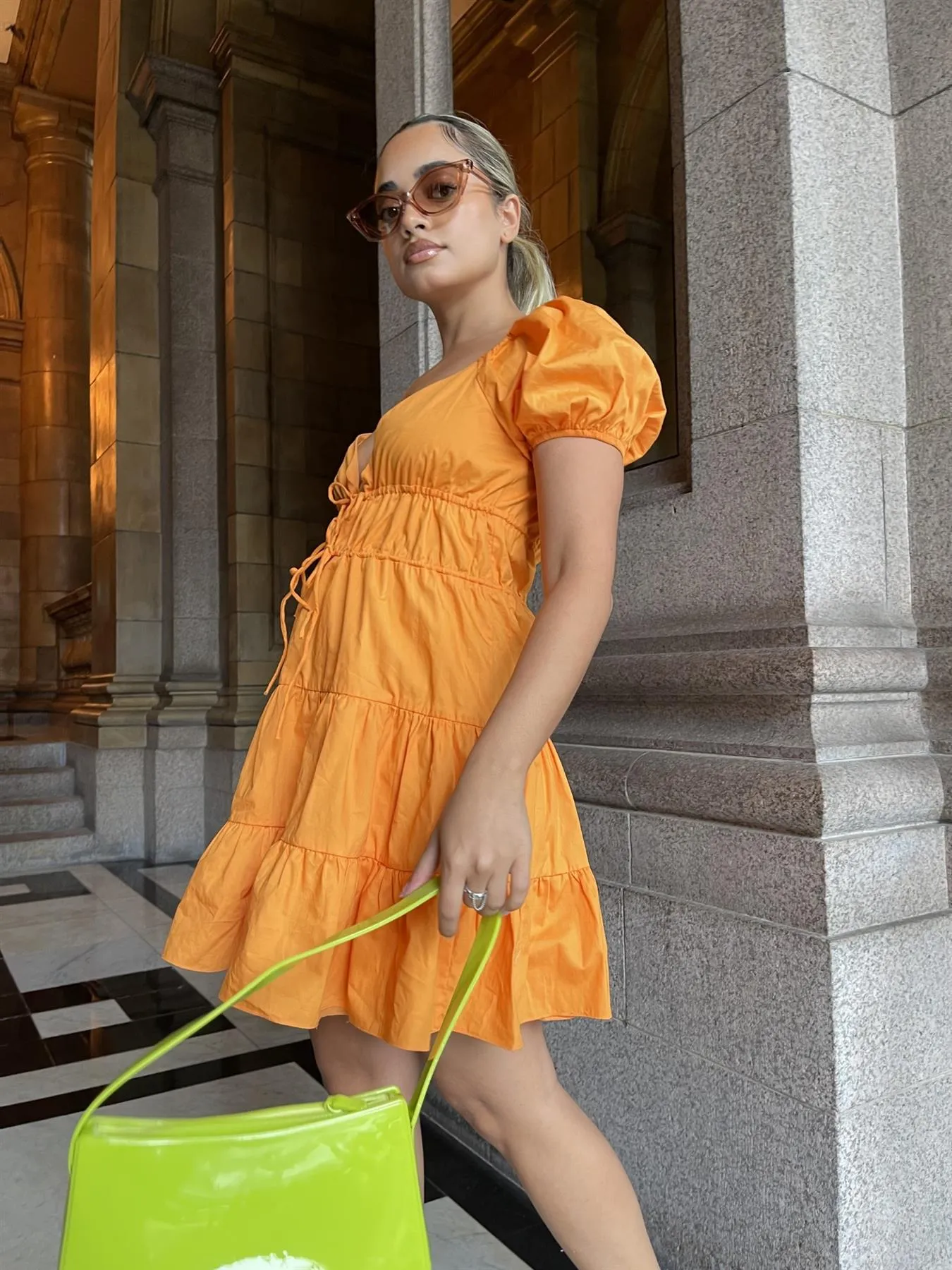 Bright-Orange Tie-Front Mini-Dress