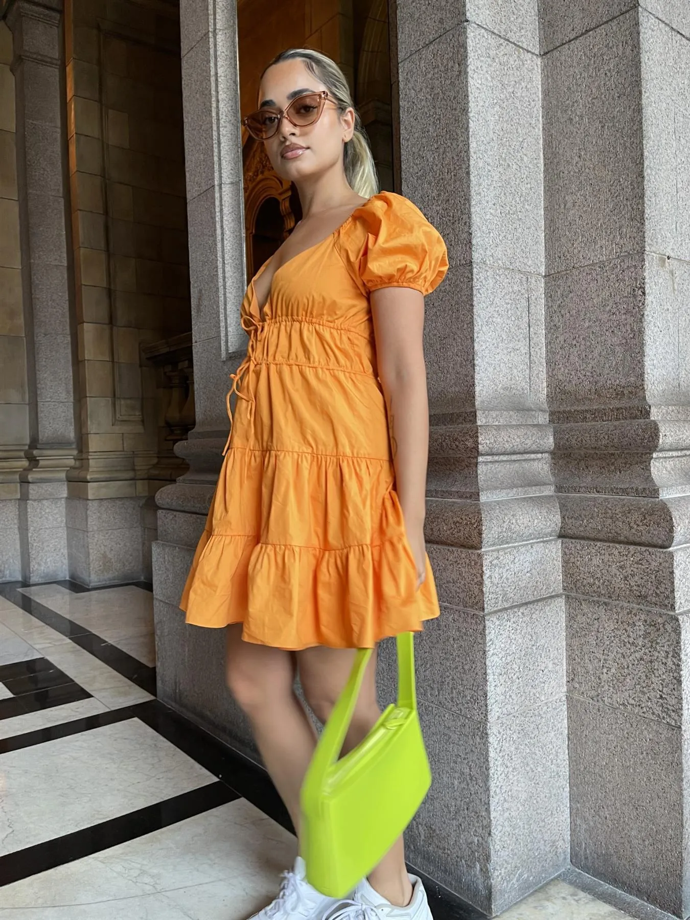 Bright-Orange Tie-Front Mini-Dress