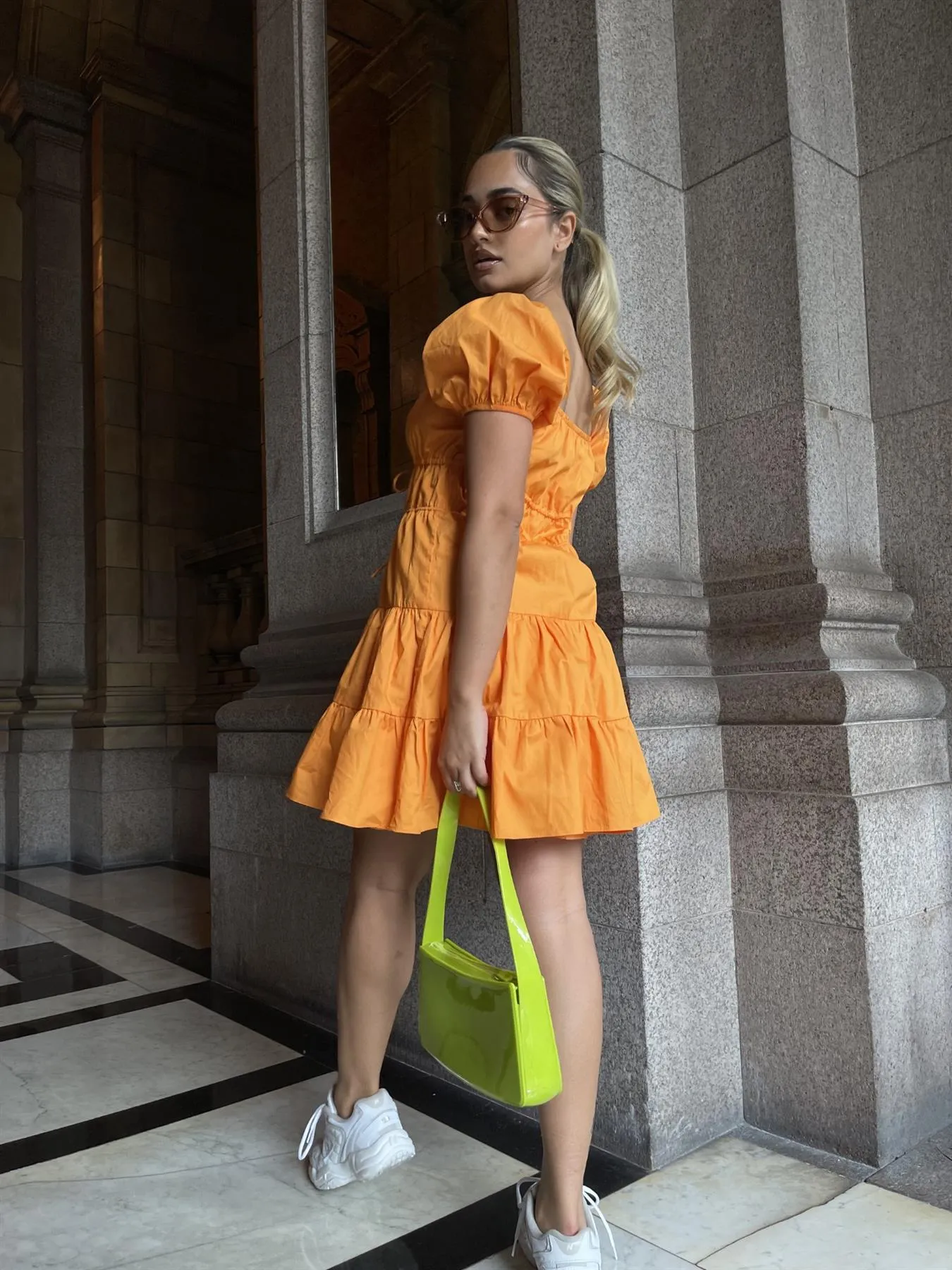 Bright-Orange Tie-Front Mini-Dress