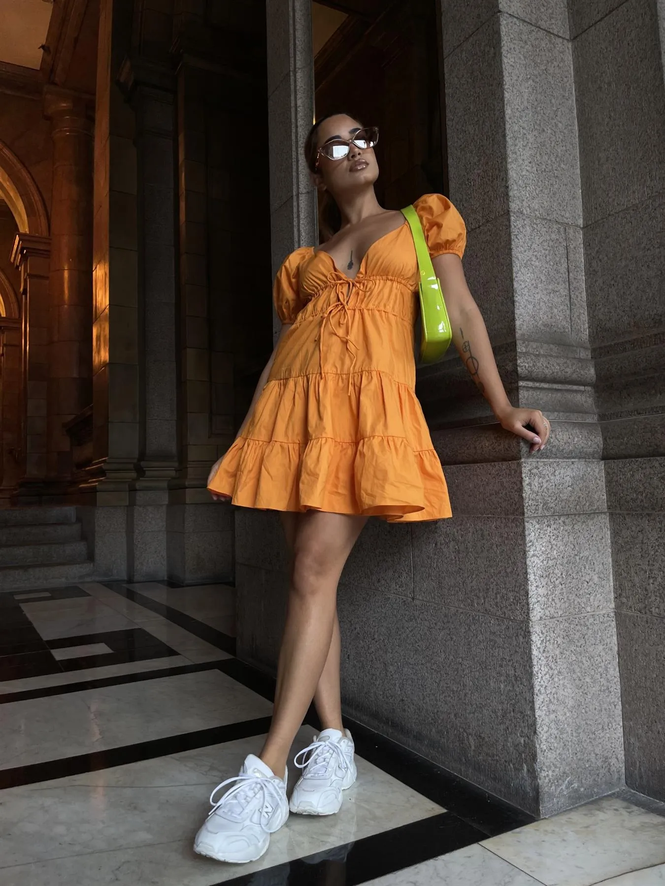 Bright-Orange Tie-Front Mini-Dress