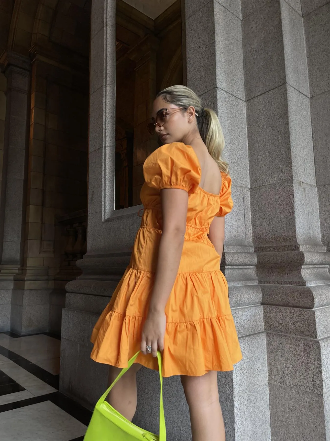 Bright-Orange Tie-Front Mini-Dress