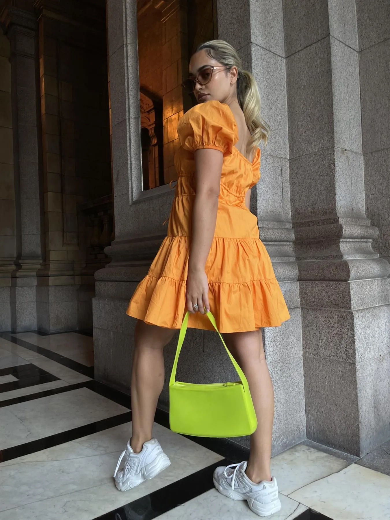 Bright-Orange Tie-Front Mini-Dress