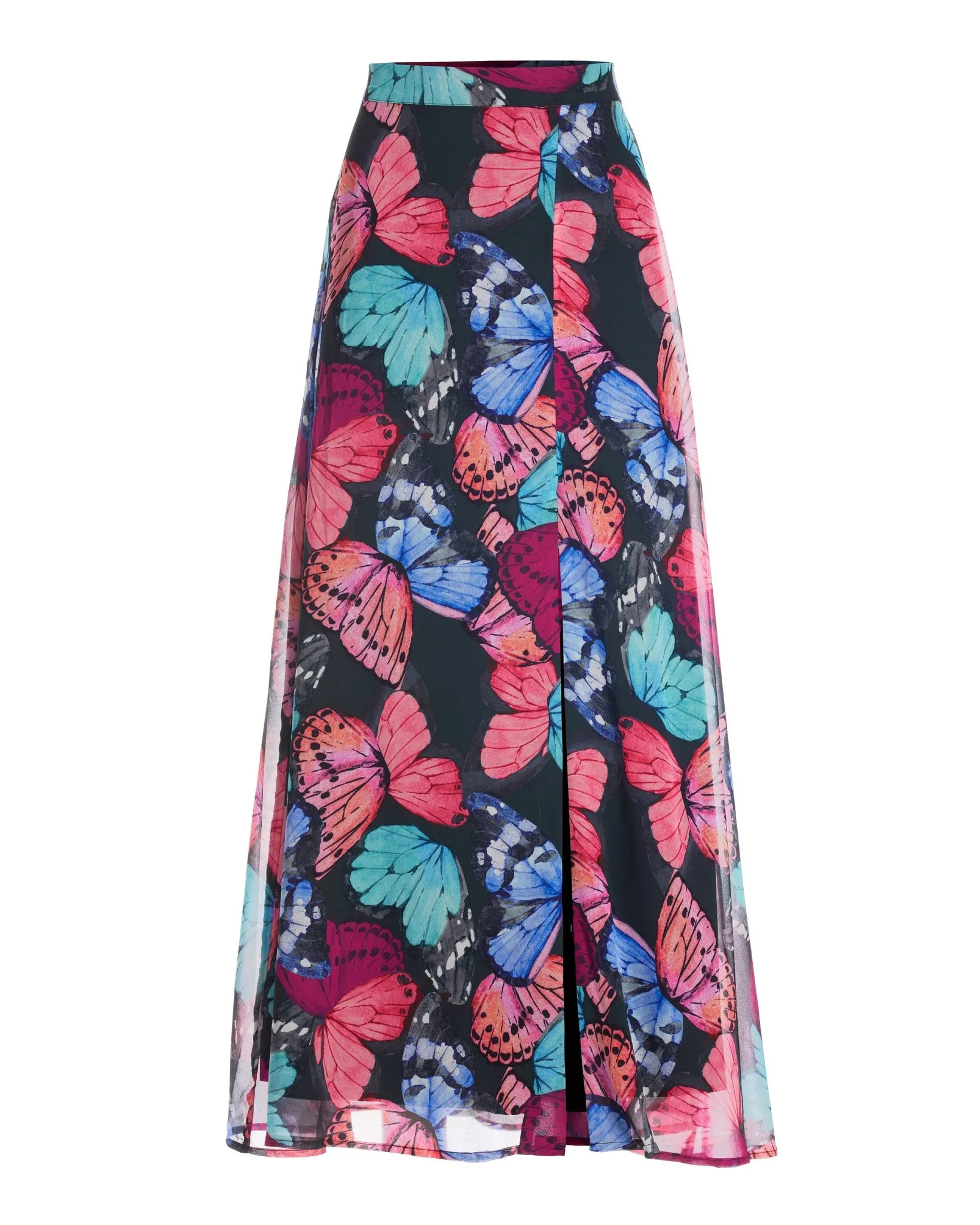 Butterfly Chiffon Print Maxi Skirt Black Multi