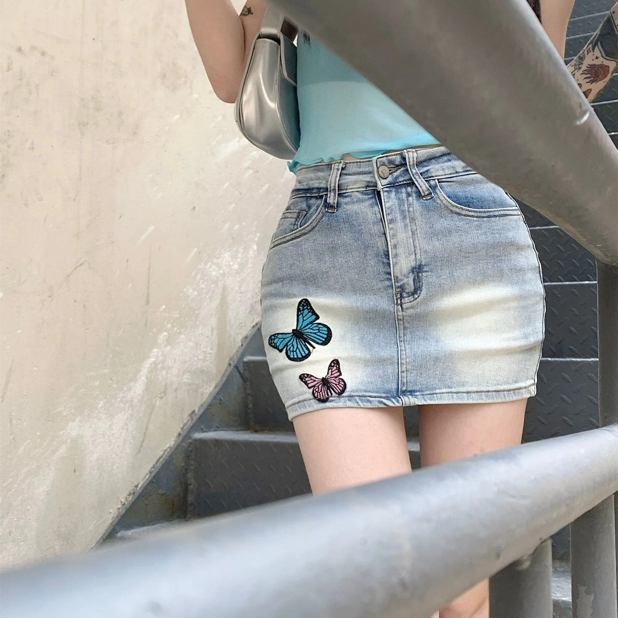 Butterfly Denim Skirt