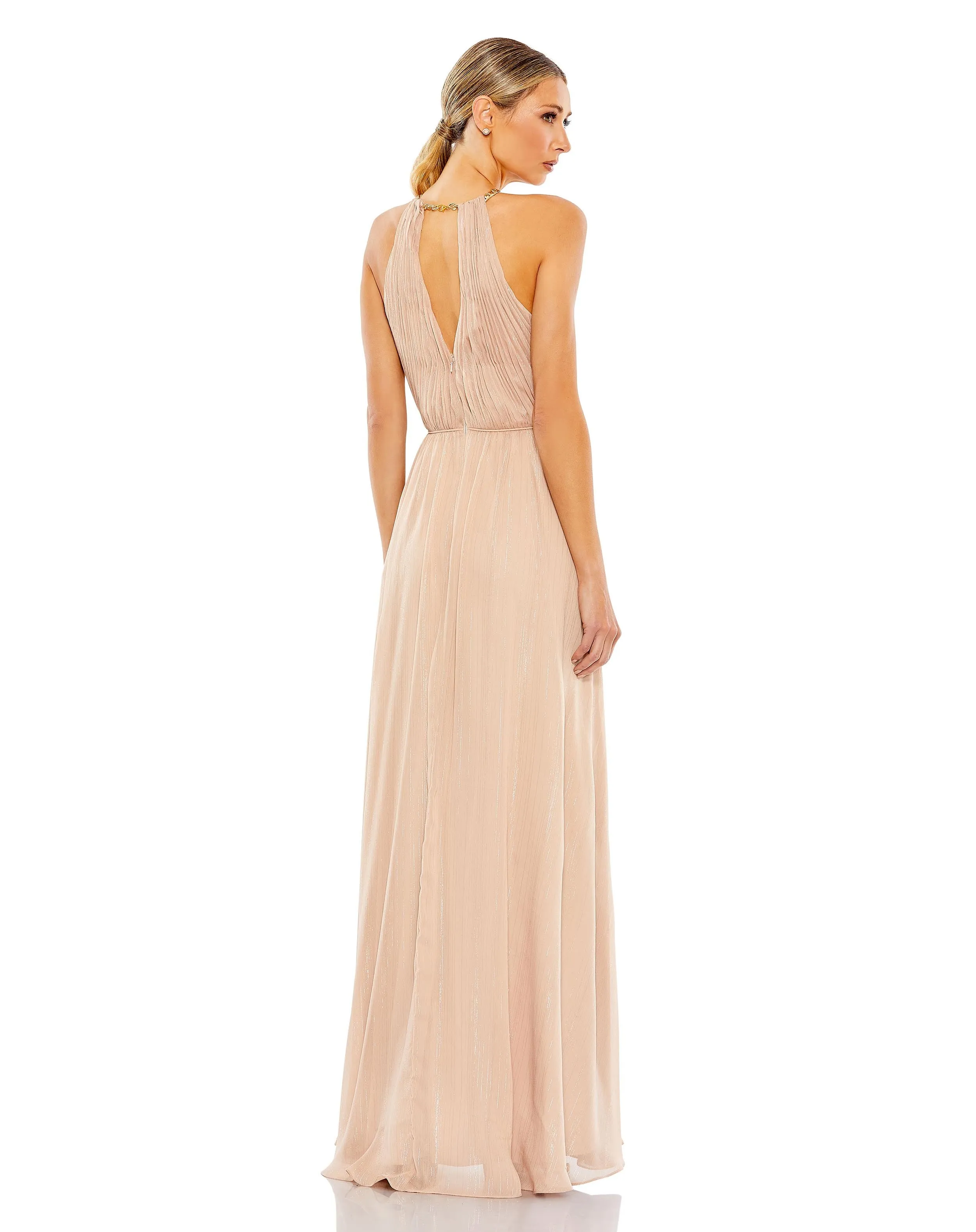 Chain Trim Keyhole Halter Neck A Line Gown