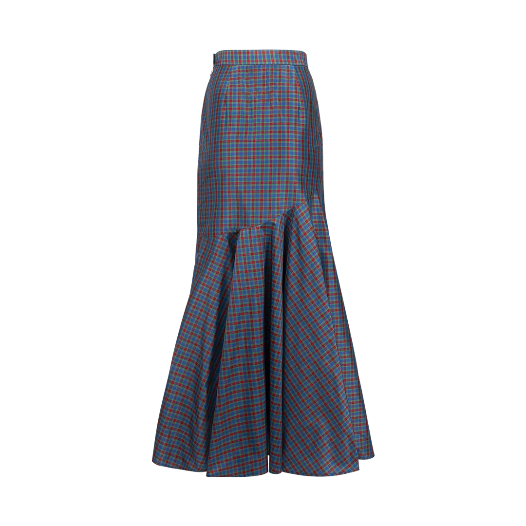 Checked Ruffle Maxi Skirt