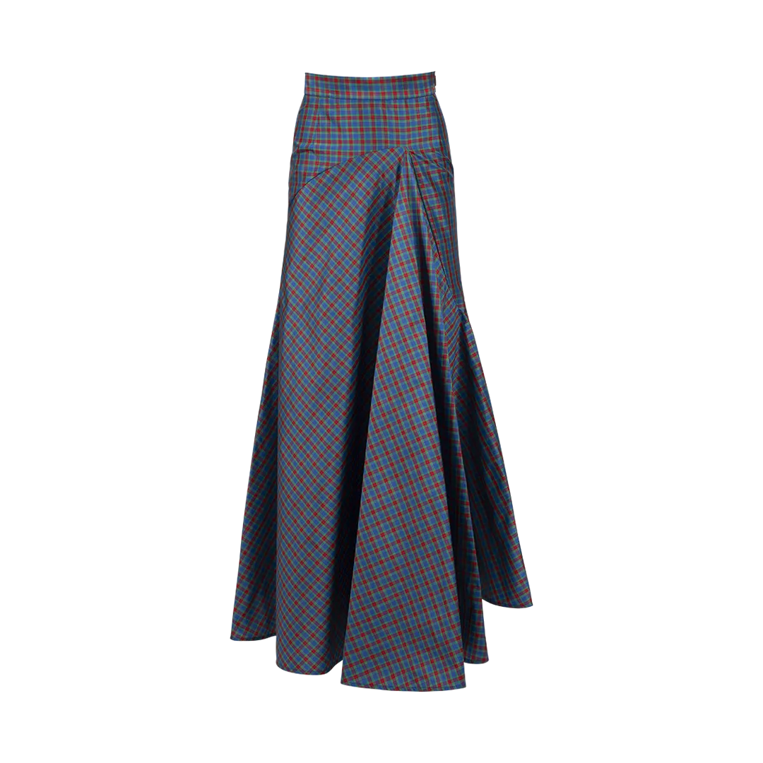 Checked Ruffle Maxi Skirt