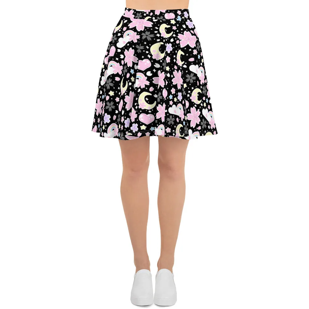 Cherry Blossom Dreams Black Skater Skirt