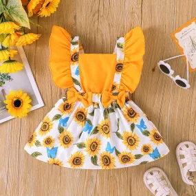 Children's Sunflower Printed Dress In Stock In 2023