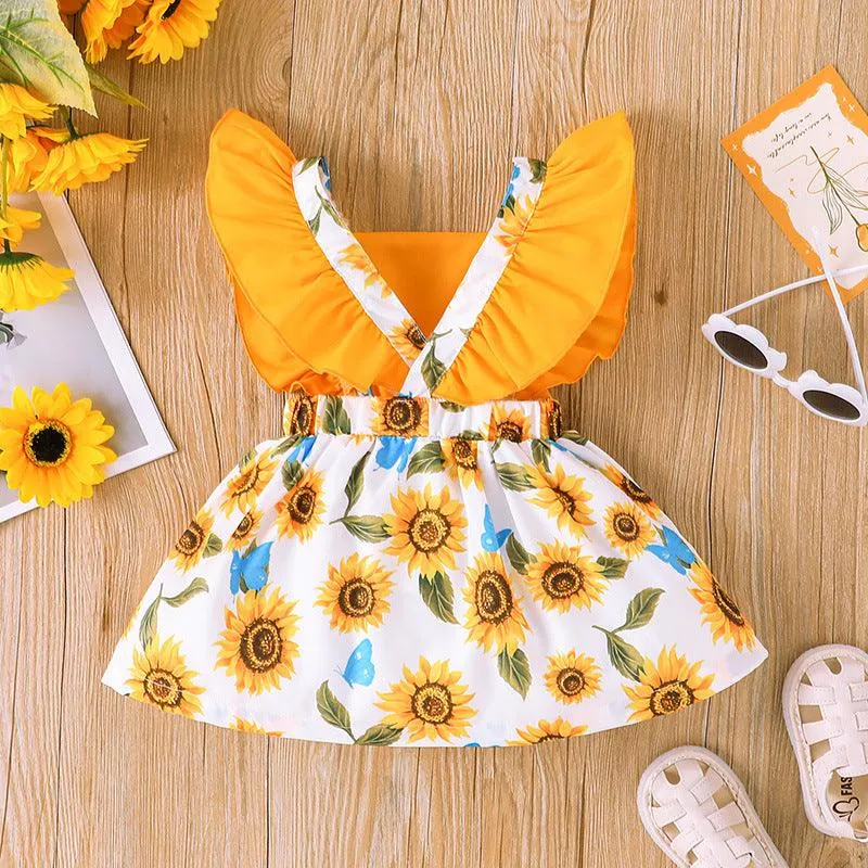 Children's Sunflower Printed Dress In Stock In 2023