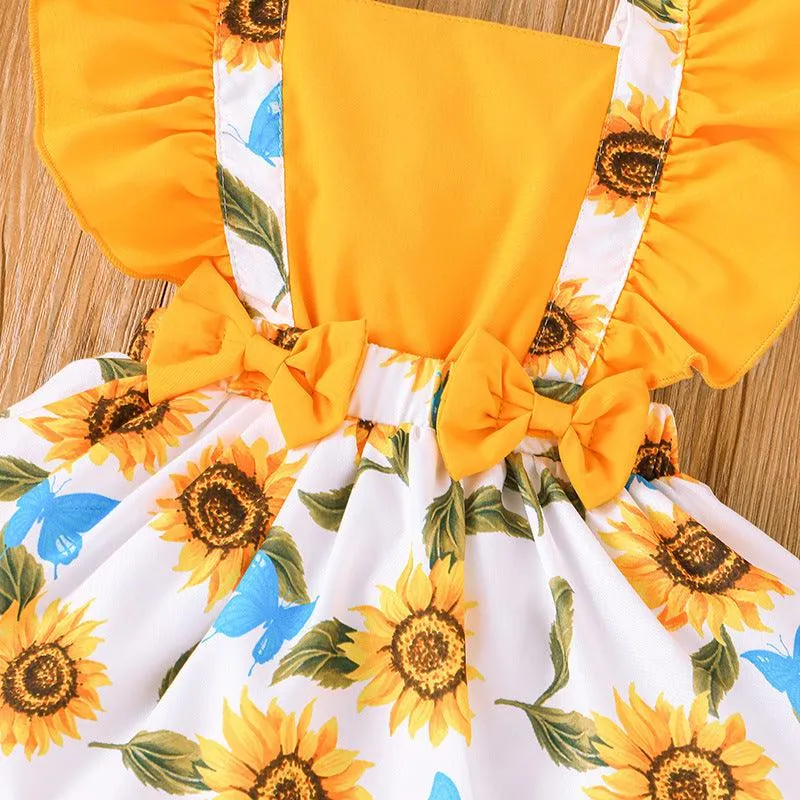 Children's Sunflower Printed Dress In Stock In 2023