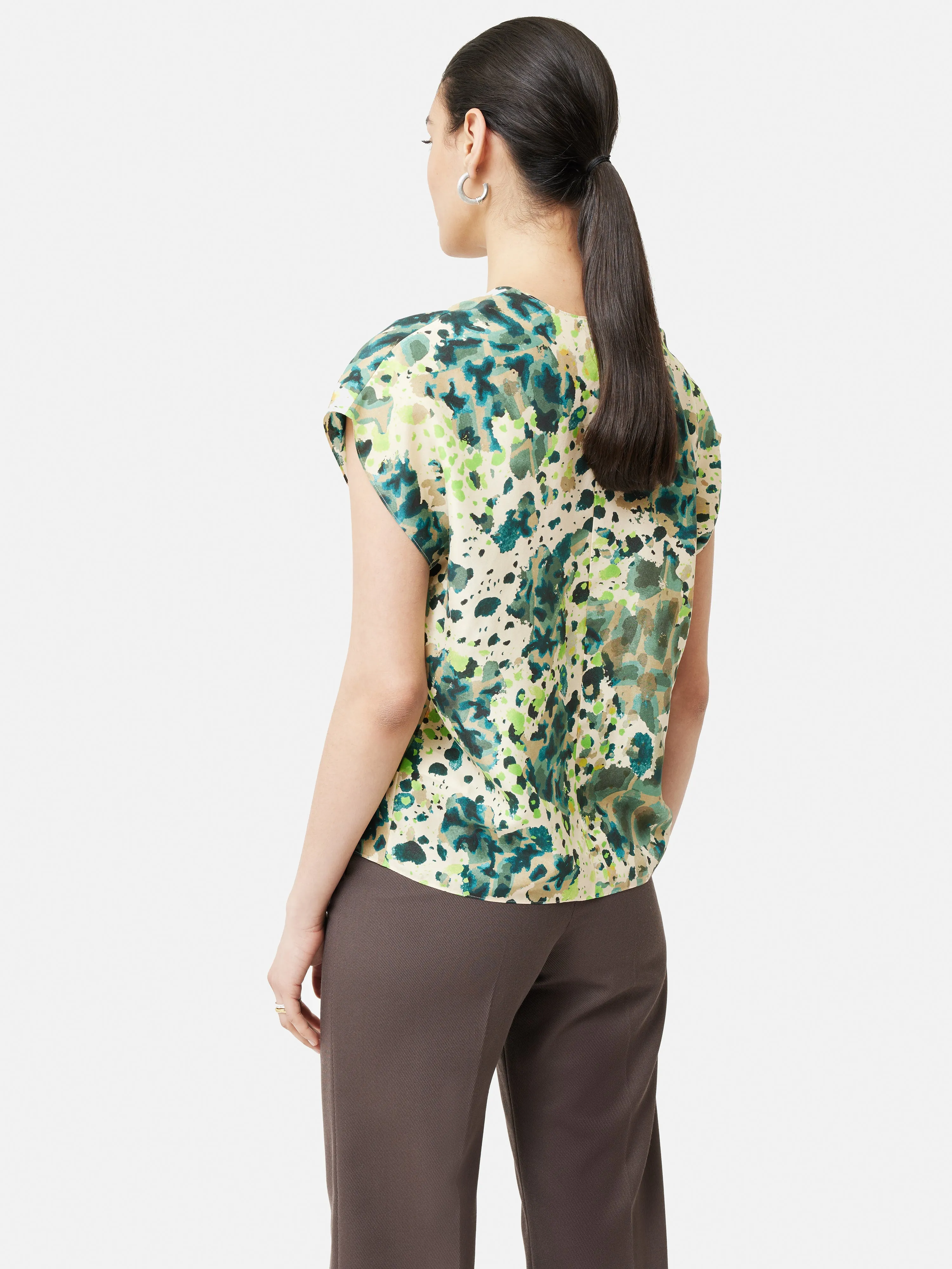 Clouded Leopard Silk Top | Green