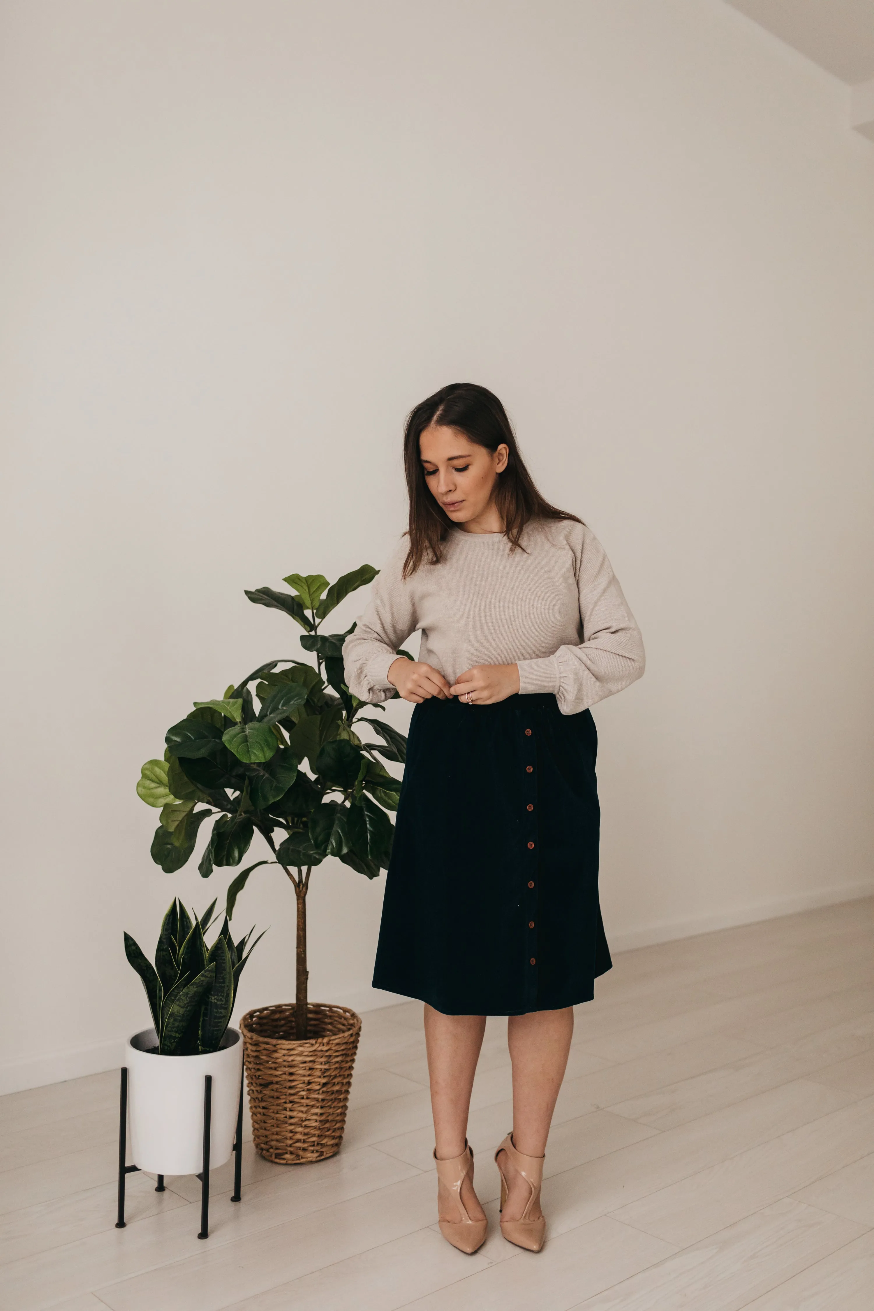 Corduroy Button Down Skirt in Dark Emerald (XS-XXL)