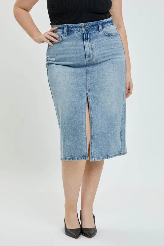 Curvy Denim Midi Skirt