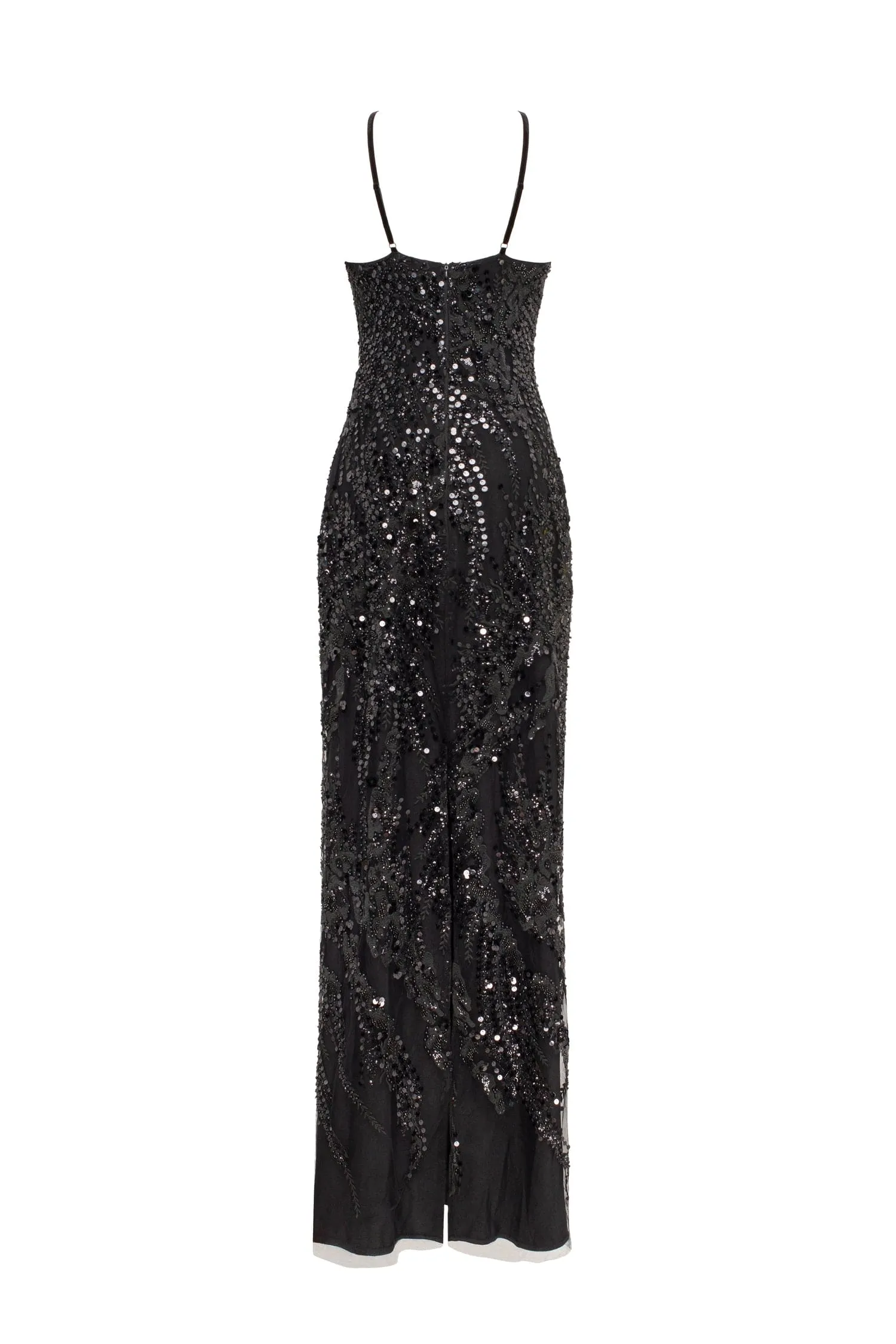 Cut-out halterneck black maxi covered in sequins, Smoky Quartz