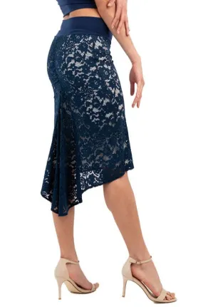 Dark Blue Floral Lace Fishtail Skirt