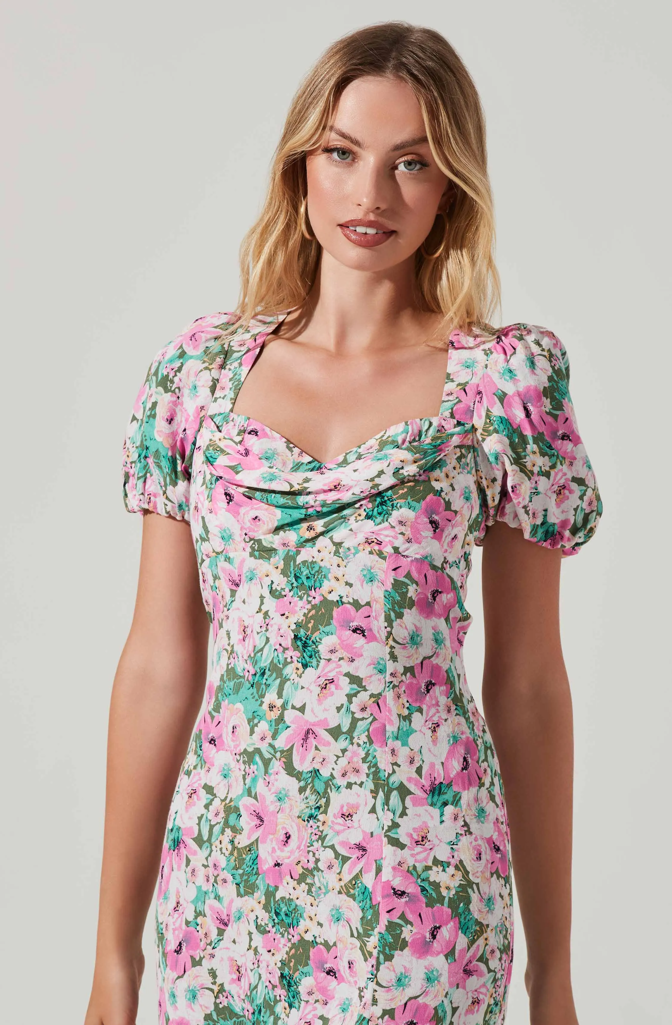 Dayanara Floral Puff Sleeve Midi Dress