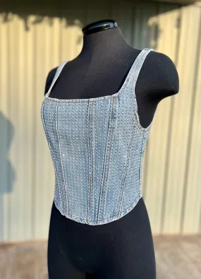 Denim Crystal Corset Top