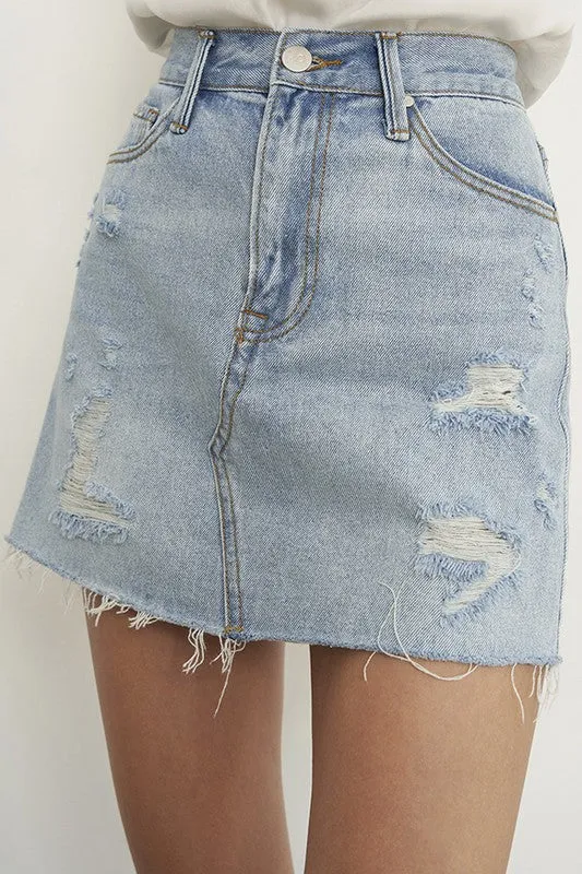 DESTROYED DENIM SKIRT