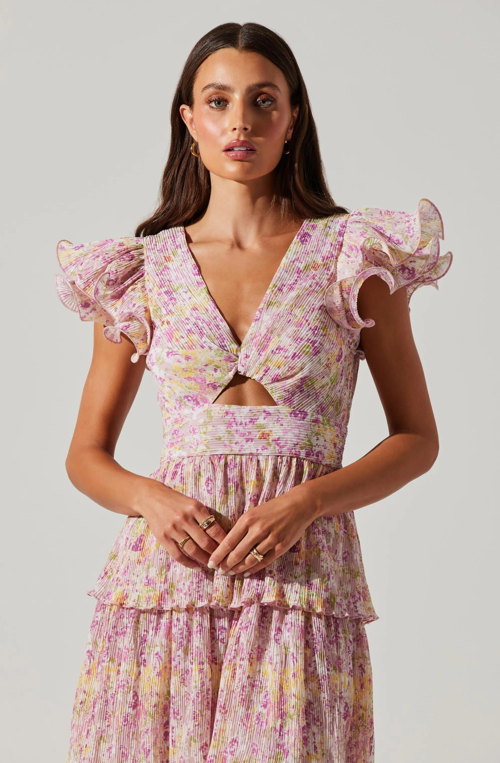 Emporia Floral Pleated Tiered Midi Dress