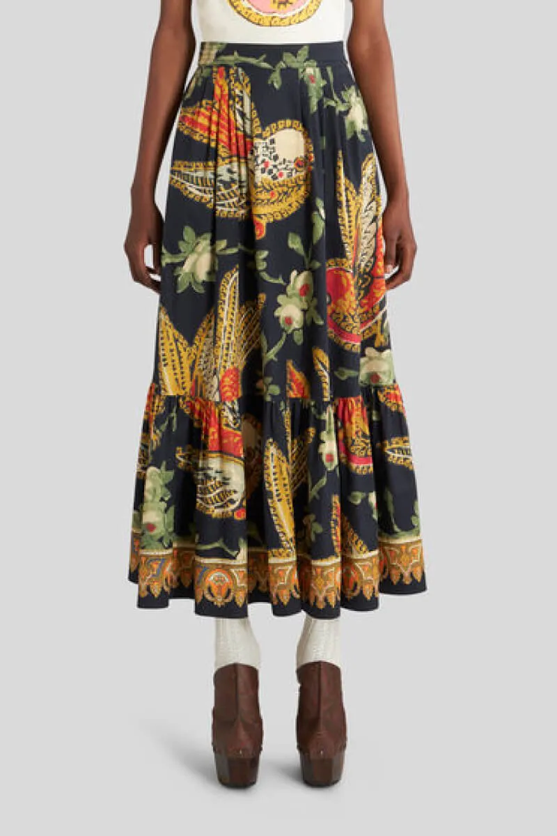 Etro Bird Print Maxi Skirt - Black