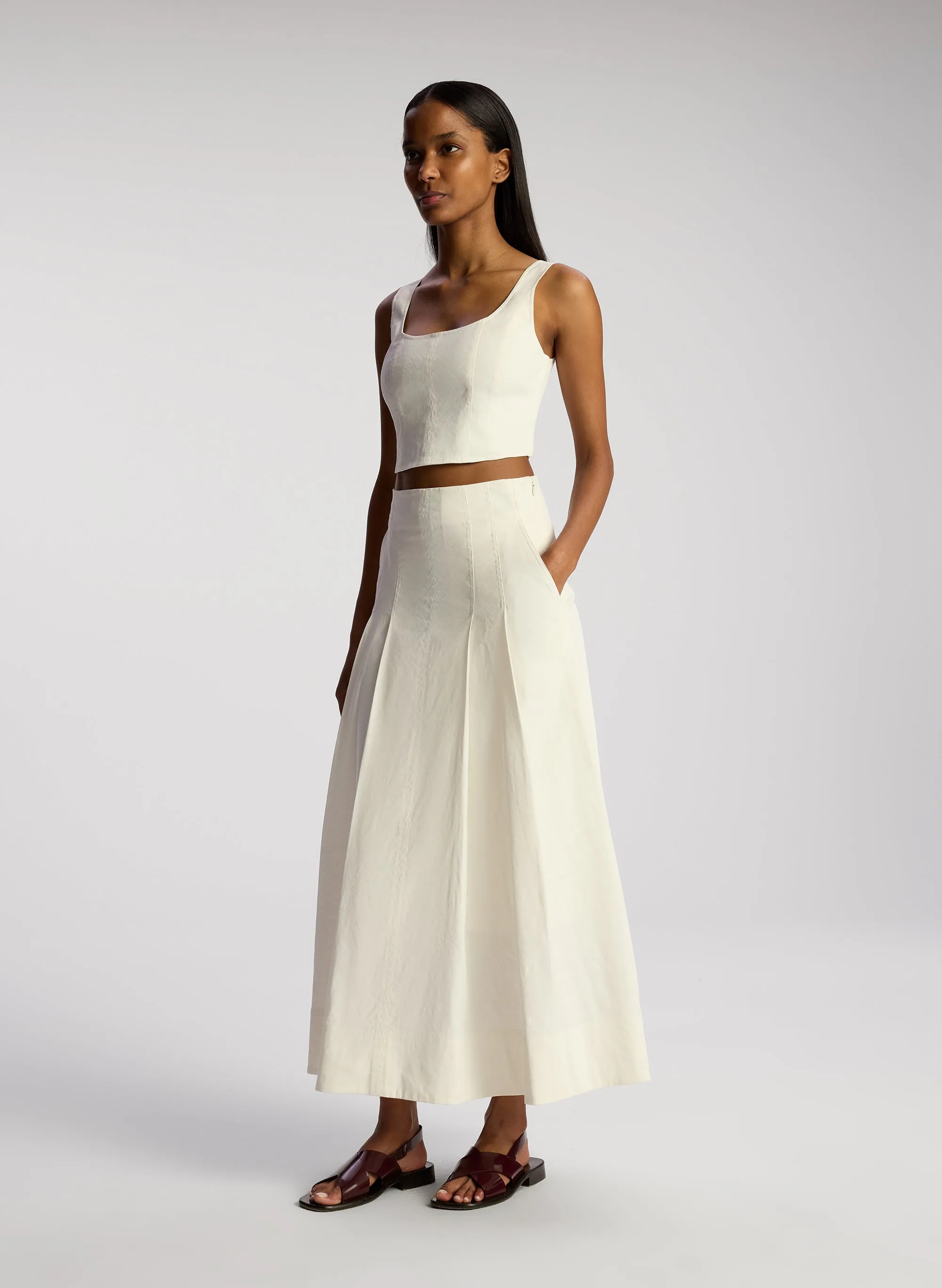 Eve Stretch Linen Midi Skirt