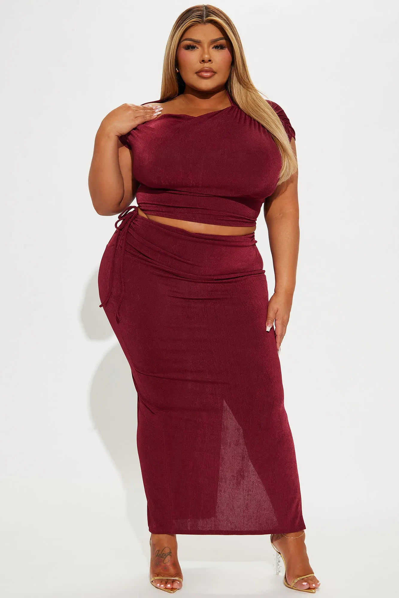 Feelin' It Slinky Skirt Set - Burgundy