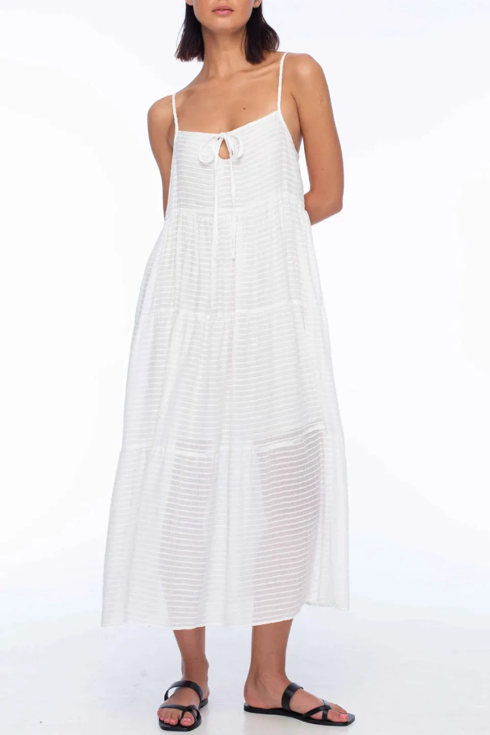 Flora White Cami Tiered Midi Dress