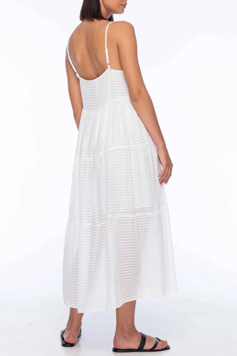 Flora White Cami Tiered Midi Dress