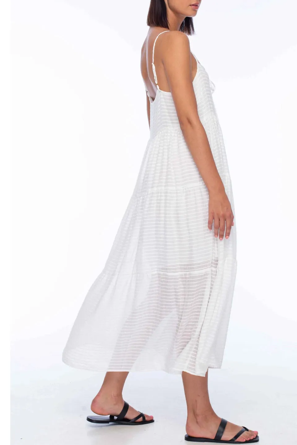 Flora White Cami Tiered Midi Dress