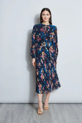 Floral Belted Pleated Midi Dress