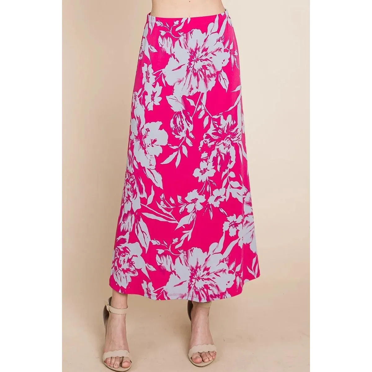 Floral Printed Maxi Skirt With Elastic Waistband