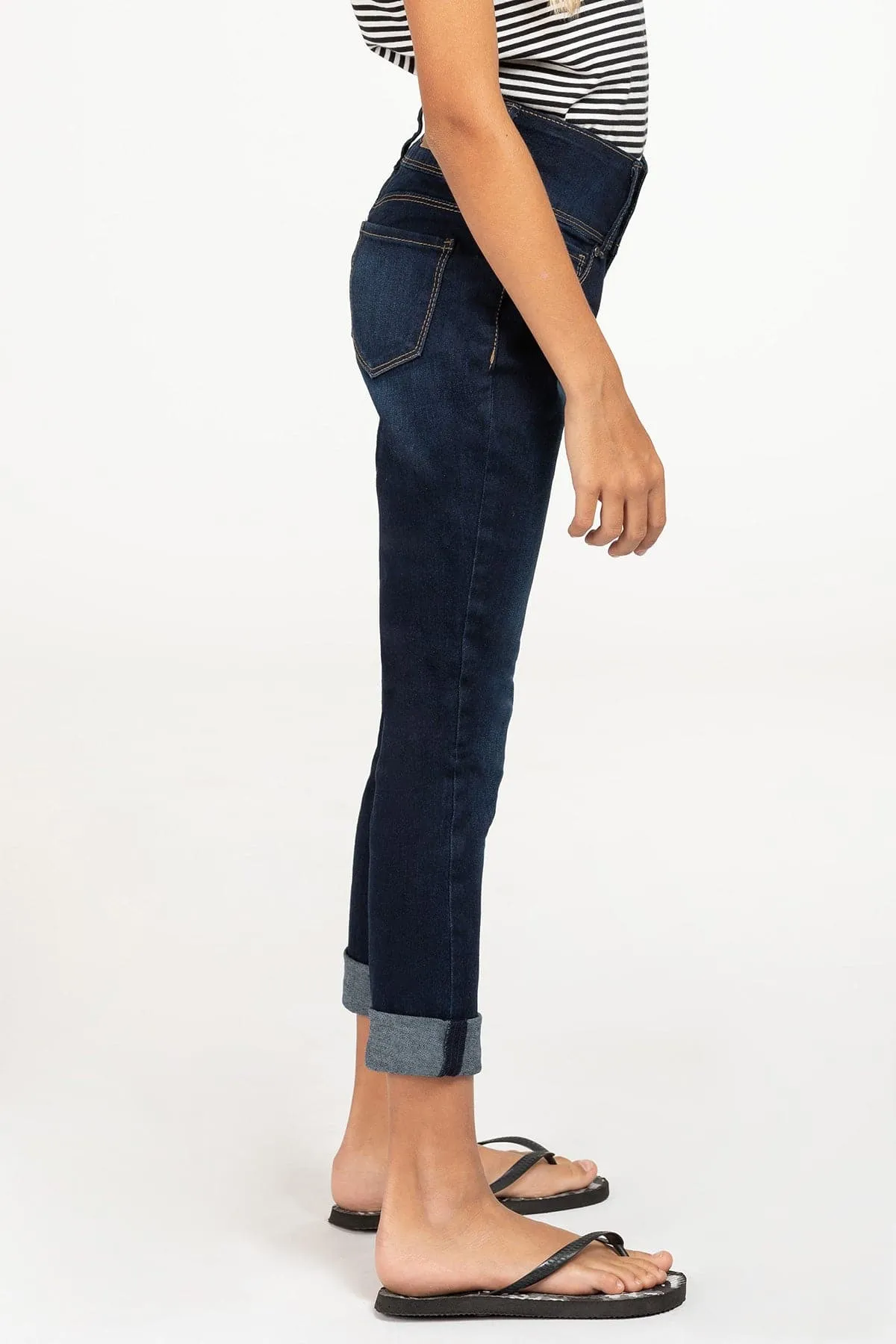 Girls Essential 3-Button Denim Skinny Jeans with Rolled Cuffs