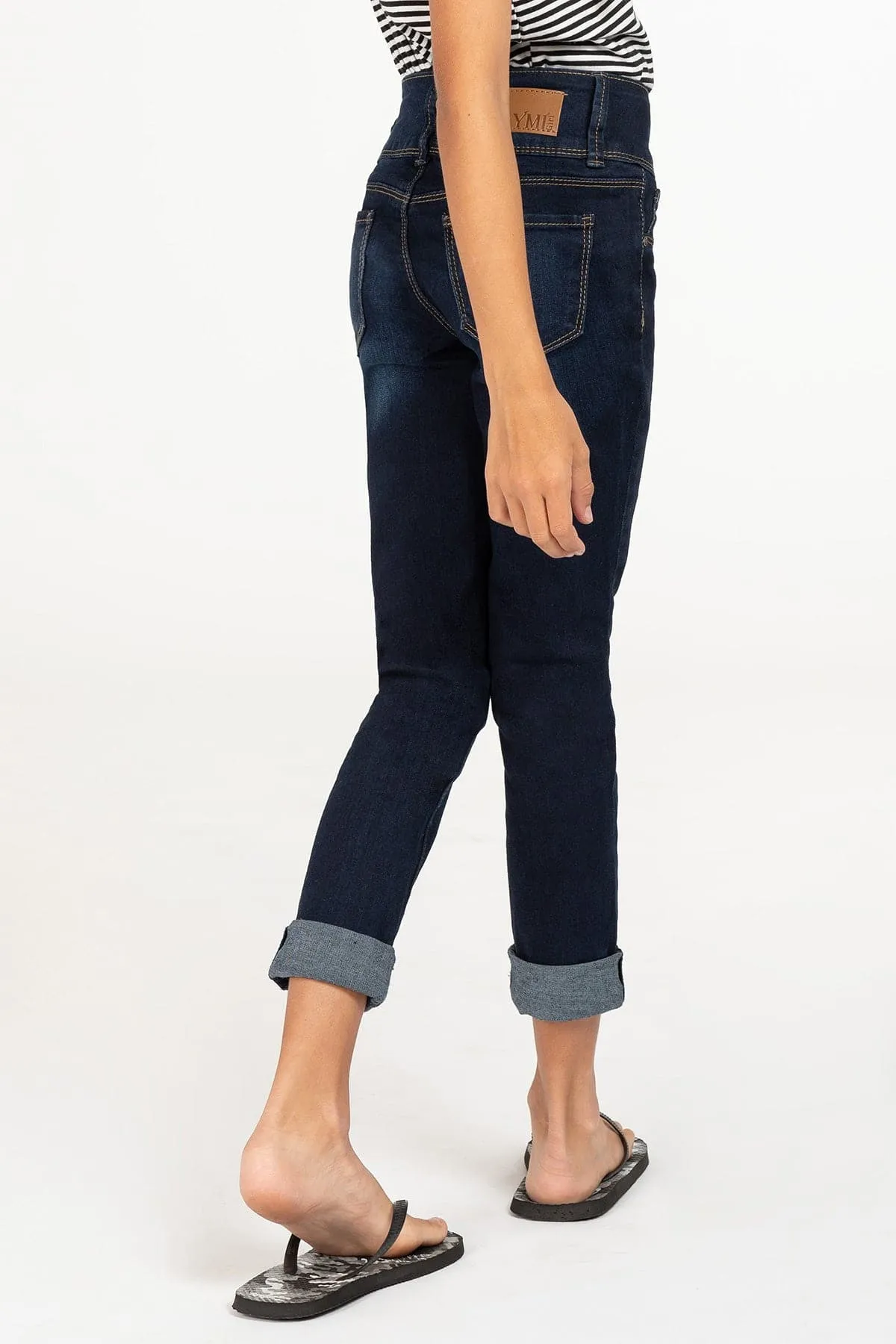 Girls Essential 3-Button Denim Skinny Jeans with Rolled Cuffs