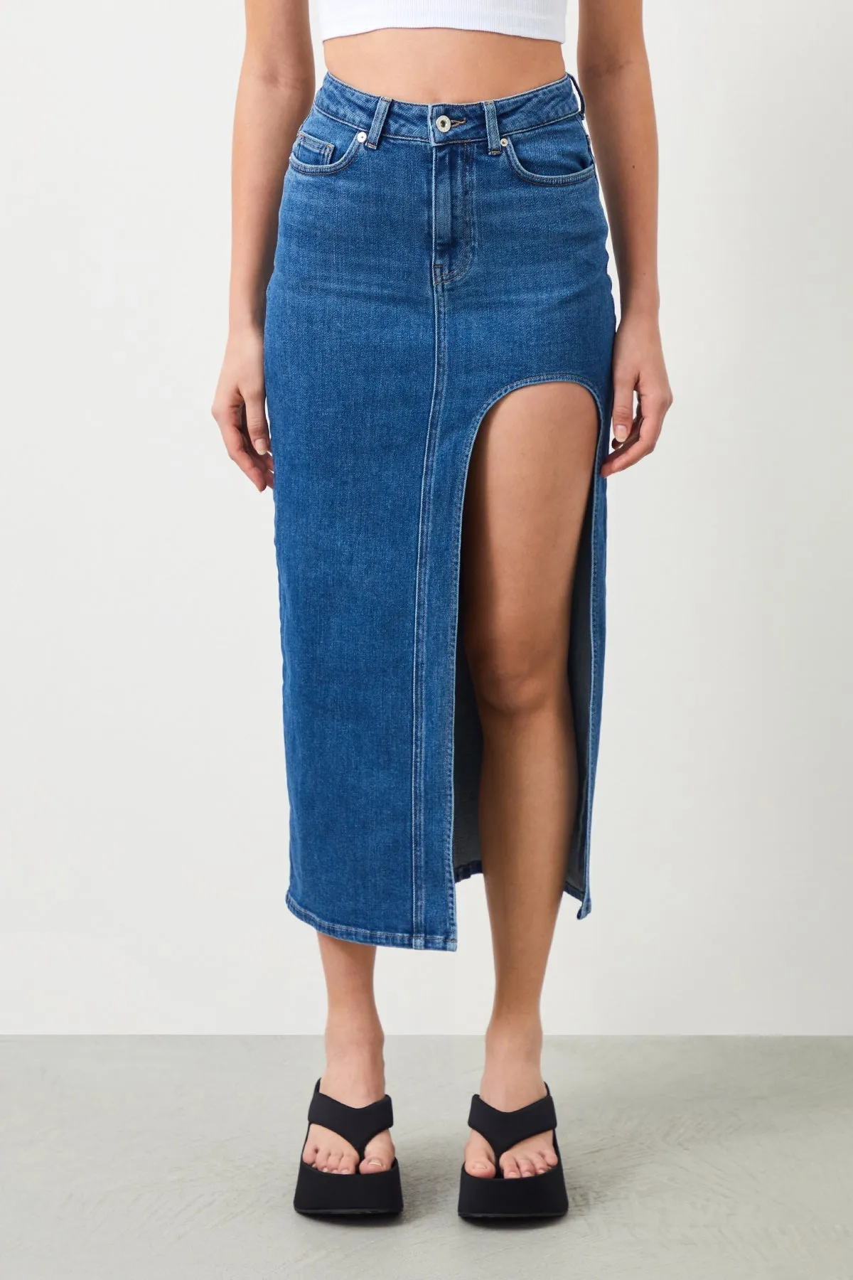 Ilya Blue Slit Women's Maxi Jean Skirt