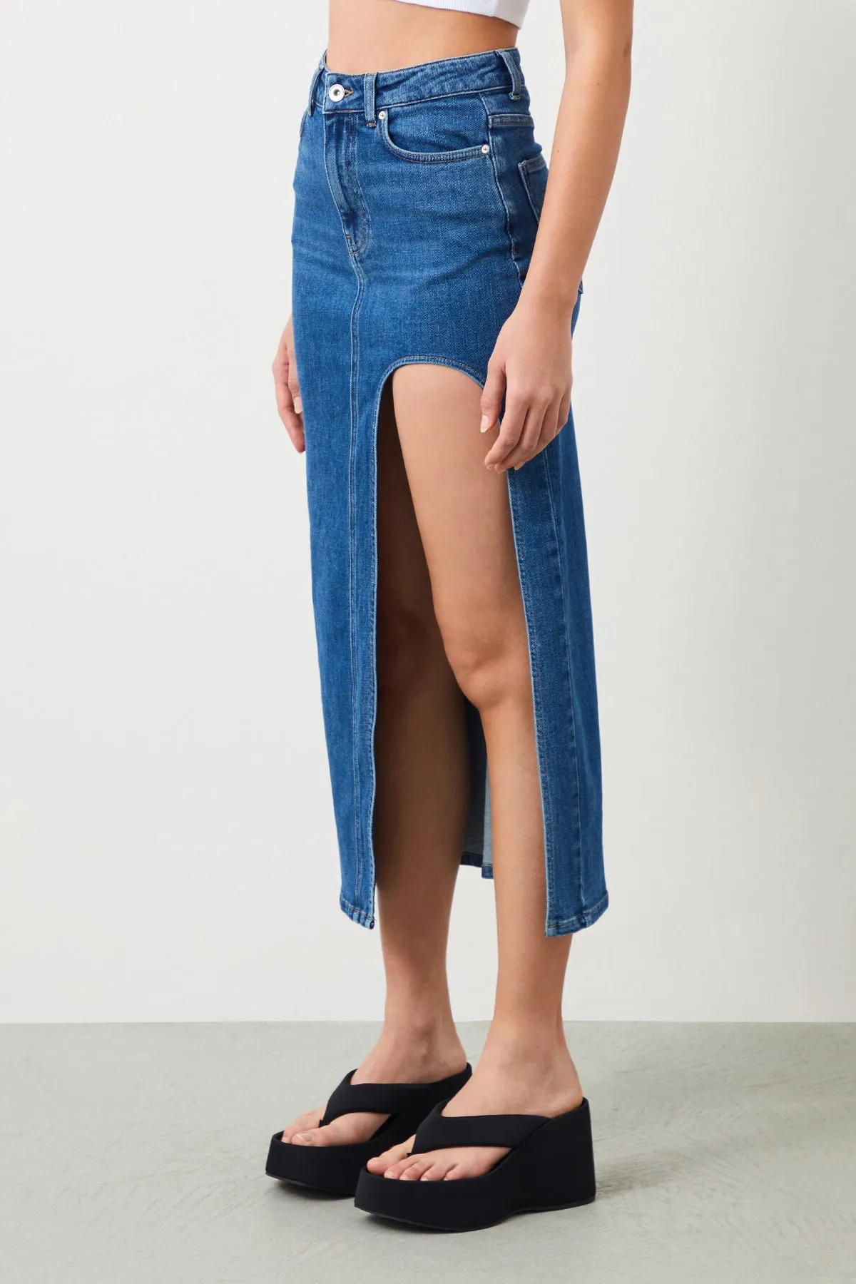 Ilya Blue Slit Women's Maxi Jean Skirt