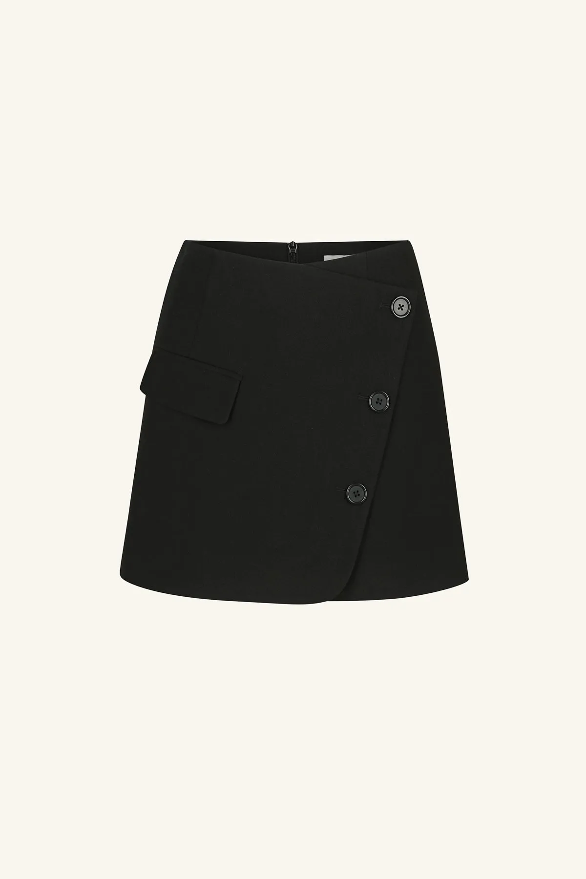 IRENA ASYMMETRICAL BUTTON MINI SKIRT - BLACK