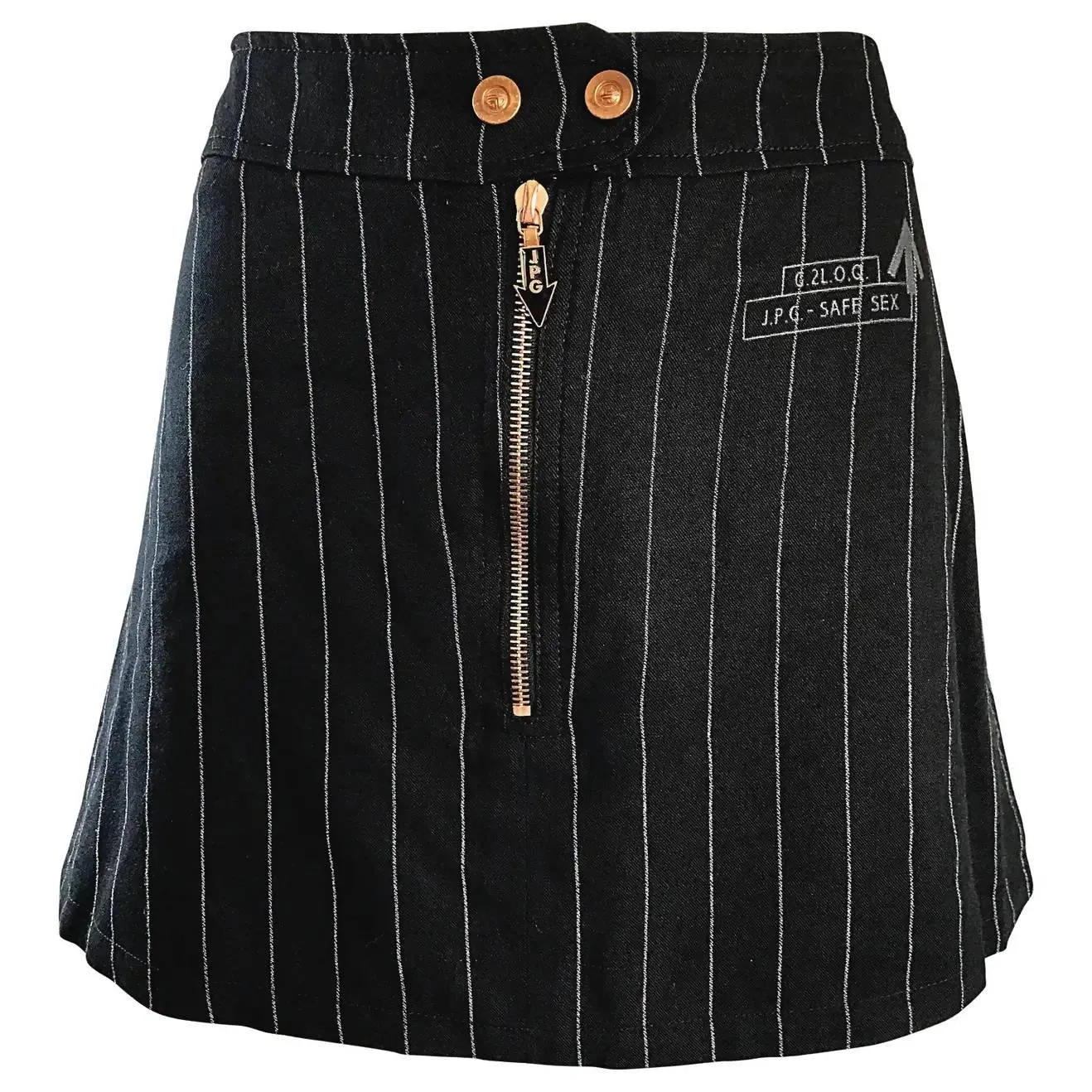 JEAN PAUL GAULTIER "Safe Sex" Black & White Pinstripe Mini Skirt | Size S/M